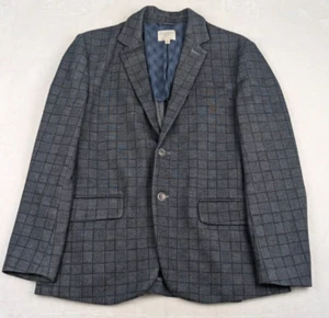 Con.Struct Slim Fit Knit Stretch Mens Blazer 42L Gray Windowpane Unstructured - Picture 1 of 13