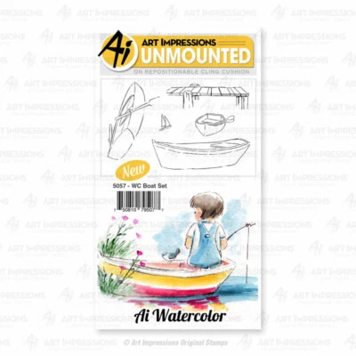 水彩码头和船套装固定橡皮图章套装艺术印象 5057 全新 — 第 1/4 张图片