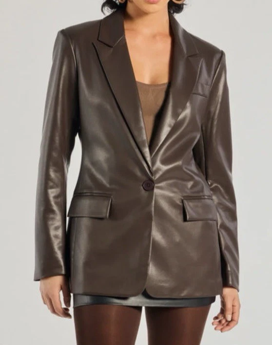 NOIR Traje Chaqueta Blazer M Mediano Chocolate Oscuro Marrón Cuero Vegano NUEVO Foto 1 de 4
