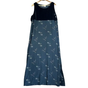 Vintage Silk Velvet Maxi Dress XL Dark Floral Side Button Asian Fairy Whimsigoth - Picture 1 of 12