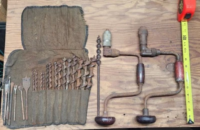 Lote de taladros manuales (3) y brocas de barrena vintage Foto 1 de 3