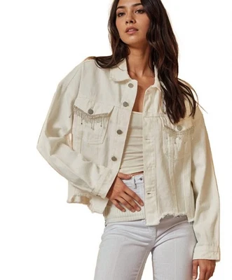 NWT Savannah Jane stacie bling pocket denim jacket in White 1X RETAIL $60 - Image 1 of 4