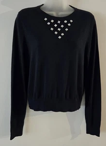 Cato Sweater Size Small Navy Blue Rhinestone Embellished Long Sleeve Euc  - Picture 1 of 8