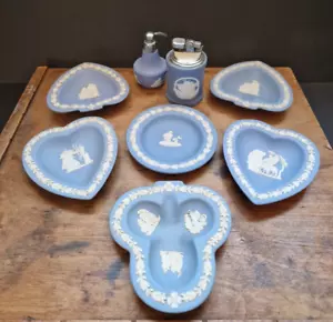 Vintage Wedgwood and Jasperware Job Lot Blue Pin Dishes Trinket Trays Lighter - Picture 1 of 16