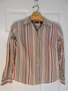 EUC Bill Blass Jeanswear multi khaki stripe button up S Small stretch vintage - Picture 1 of 6