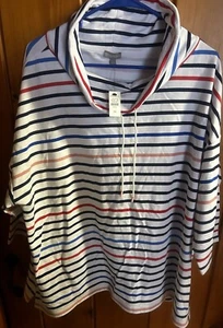 NWT! T by Talbots 3X Drawstring Gorgeous Striped Cowl Neck Casual Pullover-Pics! - Picture 1 of 4