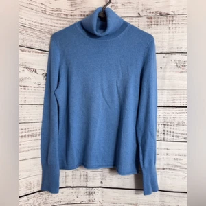 Evelyn Grace cashmere sweater womens size large Turtleneck Knit pullover Blue - Picture 1 of 11
