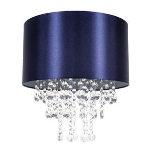 Modern Navy Satin Fabric Pendant Light Shade with Transparent Acrylic Droplet... - Picture 1 of 5