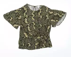 H&M Womens Green Animal Viscose Blend T-Shirt Size 8 - Picture 1 of 12