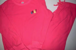 EUC GIRLS OLD NAVY PEACE LOVE NEON PINK FLEECE PAJAMAS 2 PC SET SIZE XL 14-16 - Picture 1 of 5