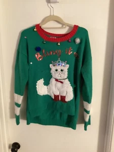 Women "33 Degrees" Cat Christmas pullover long sleeve Size L - Picture 1 of 2