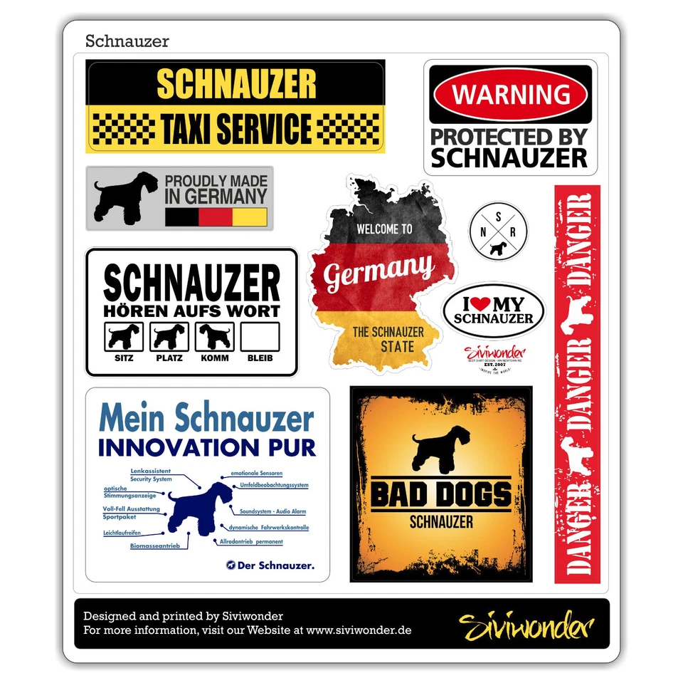 Auto Aufkleber Sticker SCHNAUZER COLLECTION Hunderasse Sammlung SIVIWONDER - Bild 1 von 1