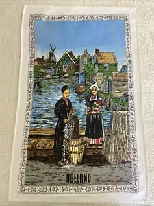 Vintage Tea Towel w Volendam Costume Holland Pattern Kitchen Dutch Art Gift Idea - Picture 1 of 14