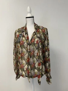 Topshop Shirt Womens 0 p Petites Blouse Floral Button Up Green Long Sleeve N18 - Picture 1 of 11