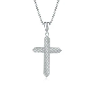 Collar cruzado de diamantes simulado de 2 quilates con acabado en oro blanco de 14 quilates para mujer y hombre - Imagen 1 de 11