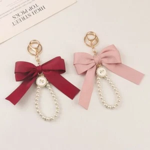 Sweet Ribbon Bow Key Chain Ins Pearl Strap Key Ring Women - Imagen 1 de 16