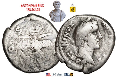 Ancient Roman Empire Coin Silver Denarius ANTONINUS PIUS 138-161 AD #30852 - Image 1 of 3