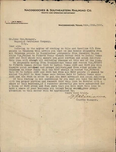 1923 Nacogdoches Texas (TX) Brief Nacogdoches & Southeastern Railroad Co - Bild 1 von 2