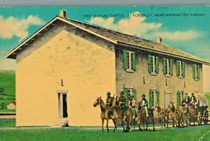 VIntage Postcard-First Kansas Capitol at Fort Riley, near Manhatten, Kansas - Picture 1 of 2