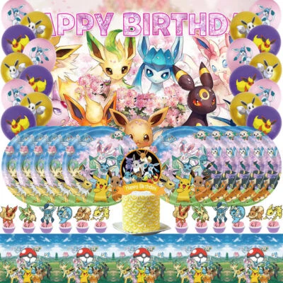 Eevee Happy Birthday Party Supplies Plates Balloon Cake Toppers Banner 5x3ft - Image 1 of 4