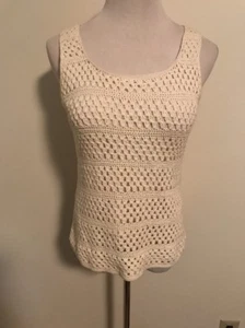NUEVO SIN ETIQUETAS LIZ CLAIBORNE Marfil Tejido Crochet Tanque Forrado Blanco Talla Mediana - Imagen 1 de 6