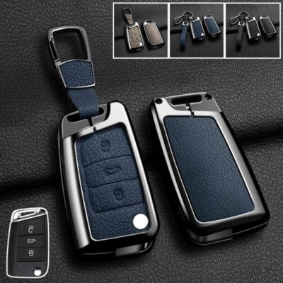 Zinc Alloy Leather Car Key Fob Case Cover For VW Polo Karoq Skoda Seat Leon MK7 Foto 1 de 4