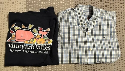 Lote de dos camisas abotonadas de ballena Vineyard Vines para niños talla pequeña 8-10 algodón Foto 1 de 4