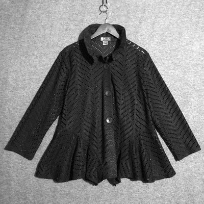 Damee Jacket Womens M Black Eyelet Peplum Ruffle Collar Whimsigoth Dark Fairy - Image 1 of 4