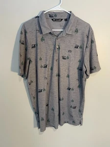 Travis Mathew Shirt Golf Polo Men's Size XL Gray Golf Carts Mountains Beer Print - Picture 1 of 9