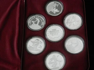 1990 FANTASIA 1 OZ ARGENTO TONDO ✪ SET 7 MONETE ✪ RARITÀ DISNEY 1989 - Foto 1 di 4