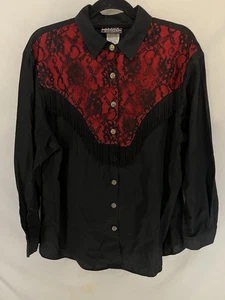 Vintage 90s Women’s Western Lace And Fringe Cotton Button Up Shirt Plus Size 20 - Picture 1 of 8
