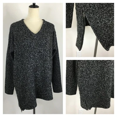 Suéter ATHLETA Negro Blanco Lana y Cachemira Tejido Cremallera Dobladillo Asimétrico Talla Grande Foto 1 de 4