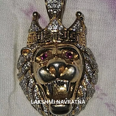 2.00Ct Round Cut Moissanite Men's Lion Head Charm Pendant 14K Yellow Gold Plated - Image 1 of 4