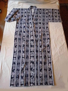 Japanese Indigo & White Long Cotton Summer Kimono with 2 Belts Obi Style + - Picture 1 of 9