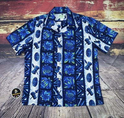 Vtg 60s Ui-Maikai Hawaiian Shirt Mens Large DEADSTOCK Tiki Mask Pineapple Hawaii - Image 1 of 4