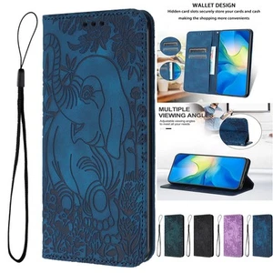 For iPhone 16 Pro Max 15Plus 14 13 Elephant Pattern Wallet Case Flip Stand Cover - Picture 1 of 16
