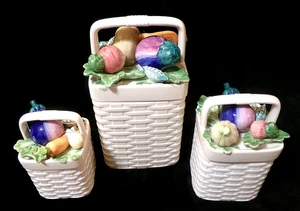 VINTAGE FITZ und FLOYD 3-TEILIGES SET GLASIERTE KERAMIKKANISTER - KÜCHENERNTE - Bild 1 von 22