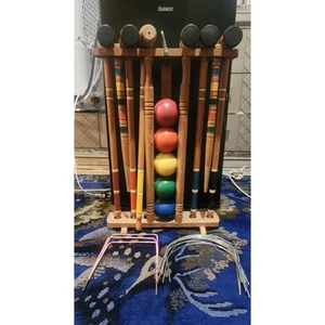 Vintage 1960’s Wooden CROQUET SET, 6-PLAYERS Croquet Set & Stand - Picture 1 of 8