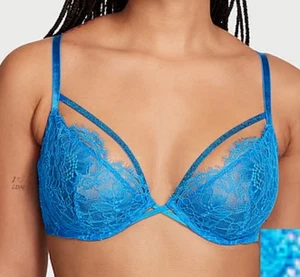 Victoria’s Secret SEHR SEXY ungefütterter Halb-BH blau Spitze Glitzer Träger 36D neu mit Etikett - Bild 1 von 4