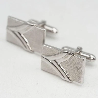 Set Gemelli da Uomo Medio Secolo Design Color Argento Rettangolo Gioielleria - Immagine 1 di 2