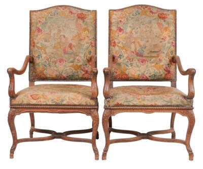 PAIR OF LATE 19TH C FRENCH LOUIS XV STYLE CARVED FRUITWOOD FAUTEUILS (AF2-003) - Image 1 of 4