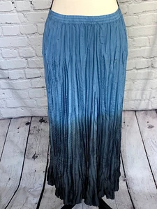 GARNET HILL Women's 100% Silk Crinkled Pleated Maxi Boho Peasant Skirt Ombre Sp - Picture 1 of 19