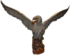 Vintage Hand Carved Wooden Eagle Attacking Snake Large Wingspan - Picture 1 of 16