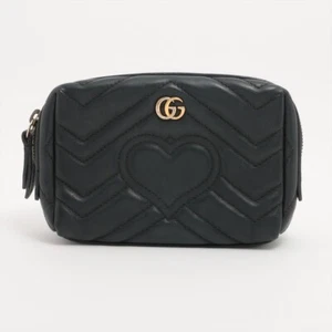 Authentic GUCCI GG Marmont 476165 Heart Leather Pouch Black As is - Picture 1 of 6