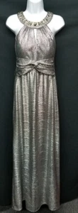 Ignite Evenings by Carol Lin Size 4 Metallic Jeweled Neck Romantic Maxi Dress - Picture 1 of 12