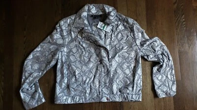 Jaqueta INC International Concepts feminina L leve prata platina com zíper... - Imagem 1 de 4