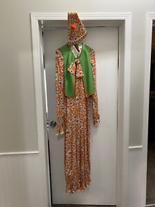 Vintage Clown Costume Handmade Orange Floral Green Vest W/ Hat Size Adult Large