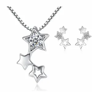 Womens 925 Sterling Silver Star Stud Earrings Chain Necklace Pendant Set Jewelry - Picture 1 of 7