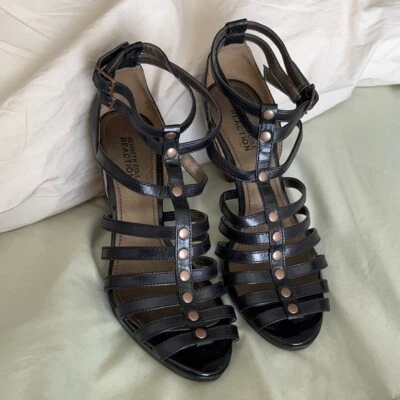 KC Reaction Studded Black Leather 9-Strap 3.5”Heels, Size 7.5 - Image 1 of 4