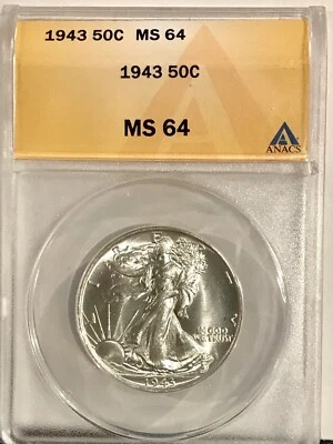 1943 50C Walking Liberty Half Dollar MS64 ANACS - Image 1 of 2